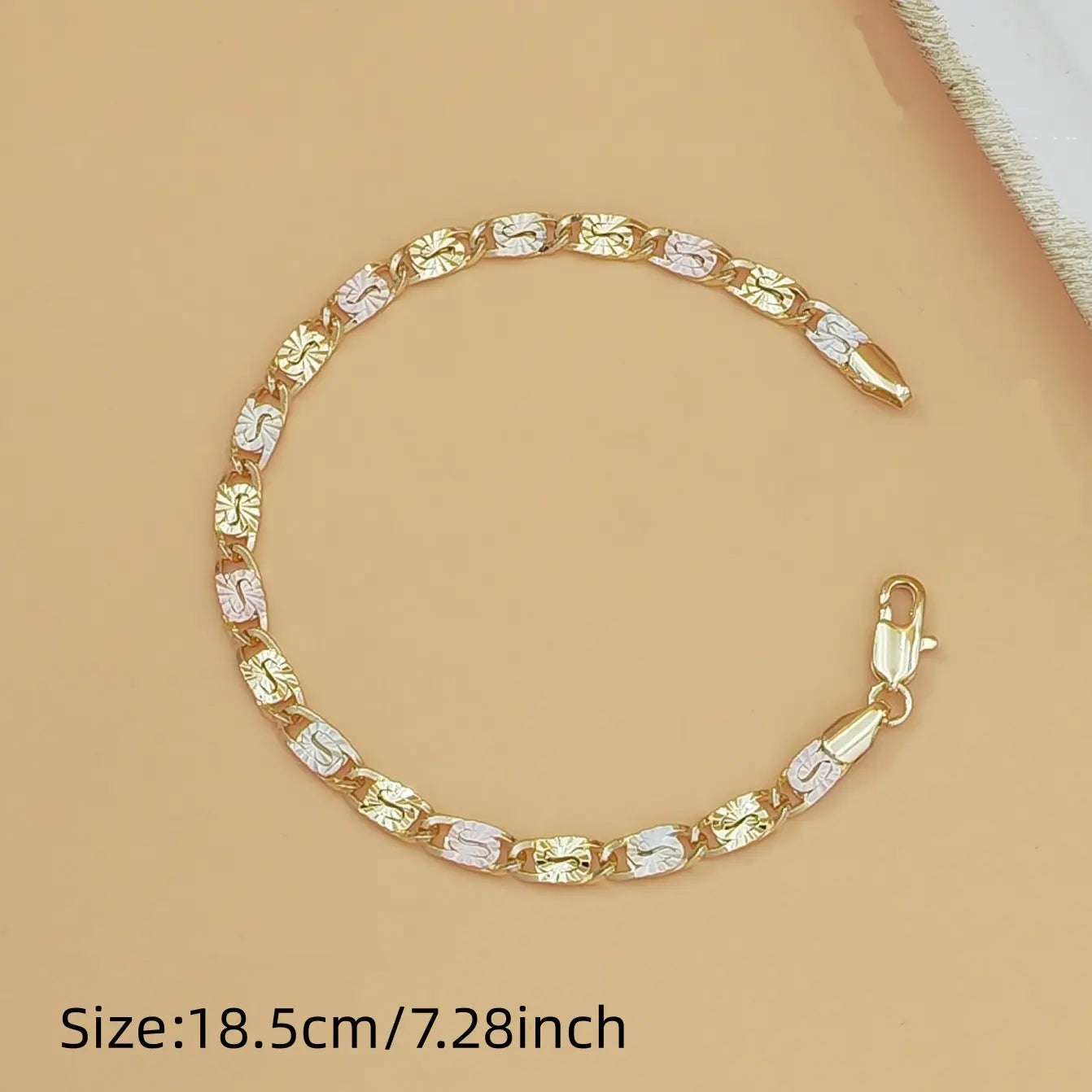 14K Gold Tri-Color Mariner Link Bracelet | Floral Engraved Bracelet for Women