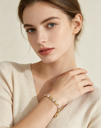14K Gold Tri-Color Mariner Link Bracelet | Floral Engraved Bracelet for Women