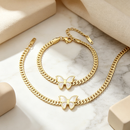 Gold Butterfly Jewelry Set for Women | Tarnish-Free Stainless Steel Necklace & Bracelet Gift Set