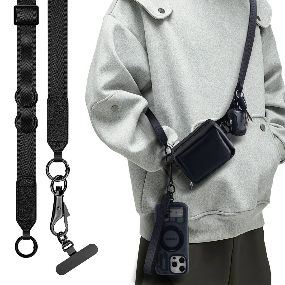 Phone Lanyard Kit with Wallet Pouch Adjustable Strap for All Phones