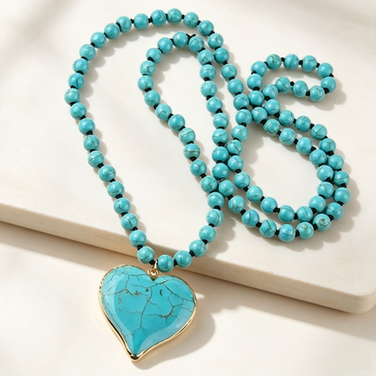 Turquoise Heart Beaded Necklace for Women