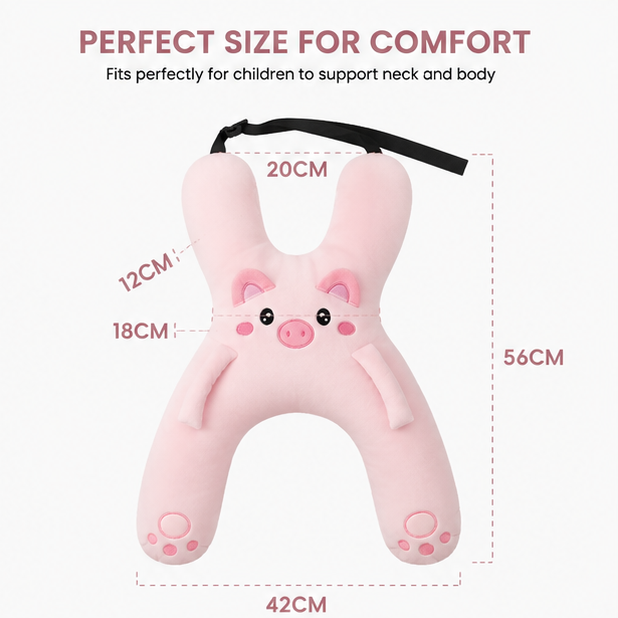 Kids Plush Pig Car Neck Pillow | Soft Travel Head Support Cushion