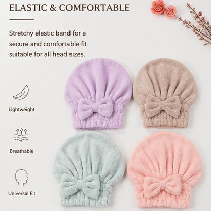 Bow Hair Drying Cap 2-Pack | Soft Absorbent Hair Towel Wrap