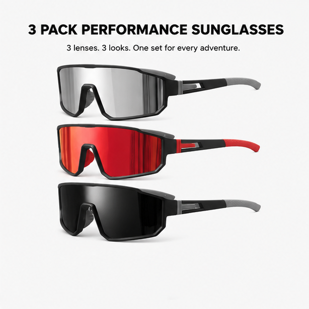 3-Pack Polarized Sports Sunglasses | UV400 Cycling & Running Glasses