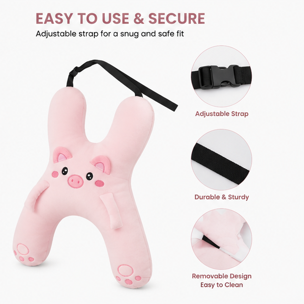Kids Plush Pig Car Neck Pillow | Soft Travel Head Support Cushion