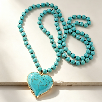 Turquoise Heart Beaded Necklace for Women