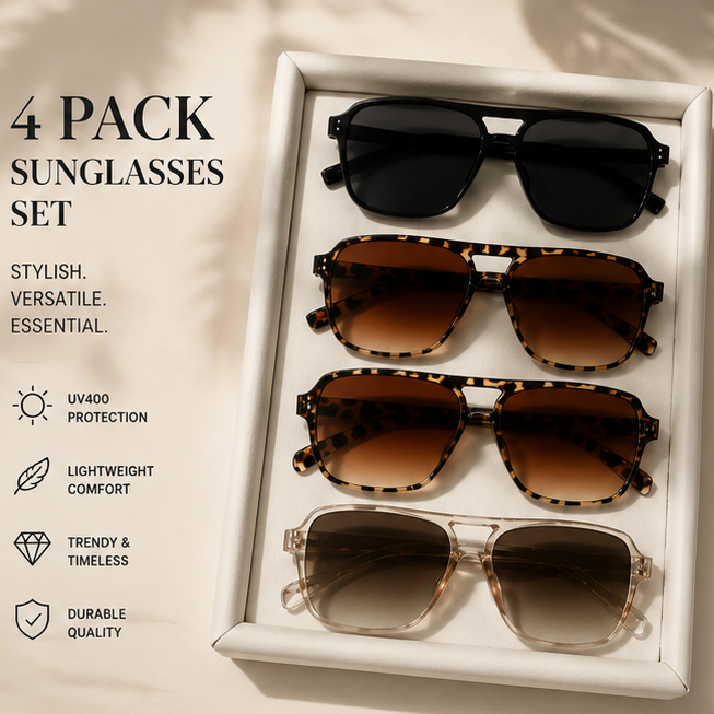 4-Pack Y2K Aviator Sunglasses | Polarized Unisex Retro Shades