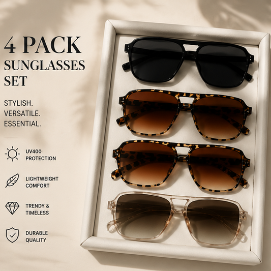 4-Pack Y2K Aviator Sunglasses | Polarized Unisex Retro Shades
