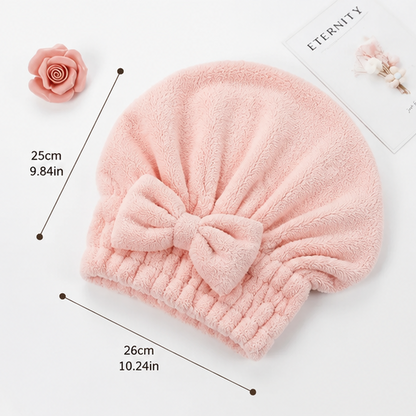 Bow Hair Drying Cap 2-Pack | Soft Absorbent Hair Towel Wrap