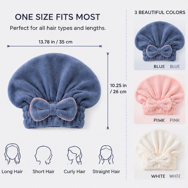 Microfiber Hair Drying Cap 3-Pack | Soft Quick Dry Hair Towel Wrap