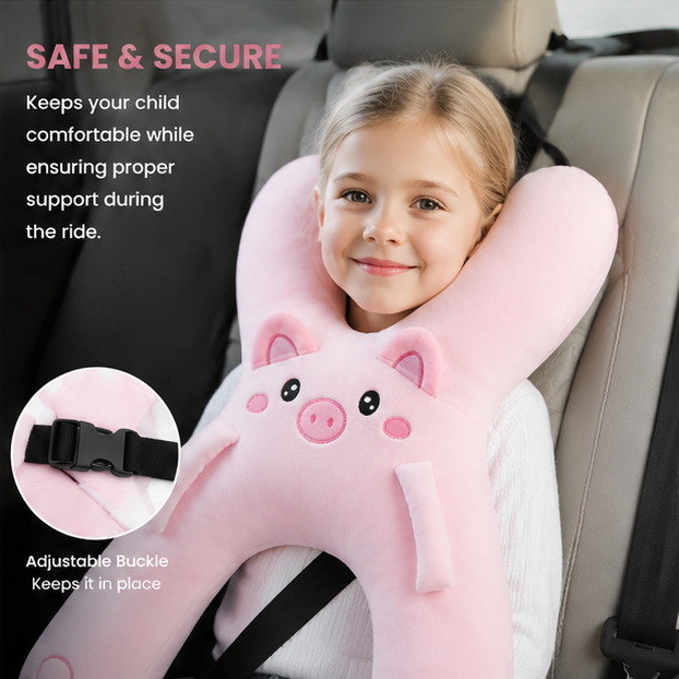 Kids Plush Pig Car Neck Pillow | Soft Travel Head Support Cushion