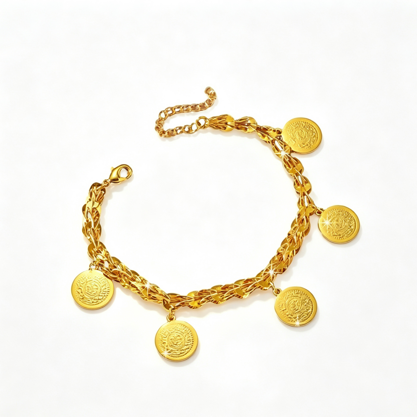 24K Gold Plated Phoenix Coin Bracelet | Vintage Boho Charm Bracelet for Women