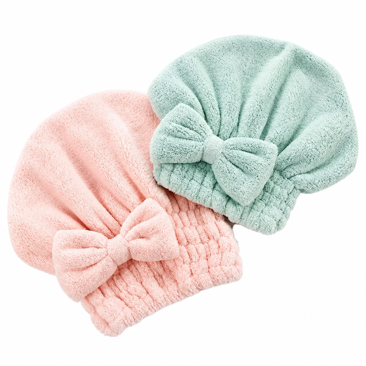 Bow Hair Drying Cap 2-Pack | Soft Absorbent Hair Towel Wrap