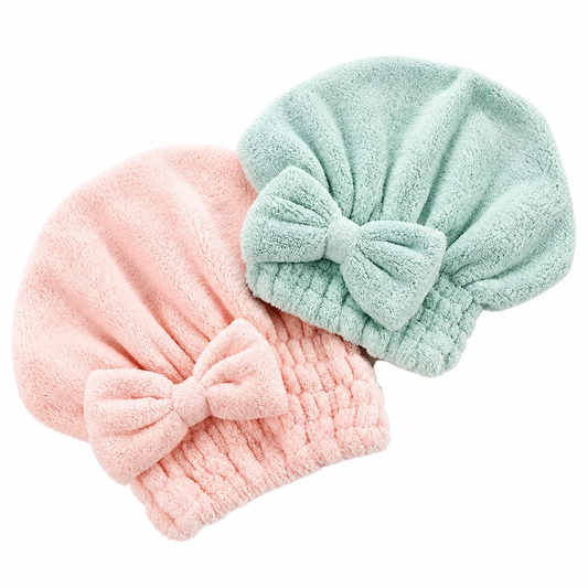Bow Hair Drying Cap 2-Pack | Soft Absorbent Hair Towel Wrap