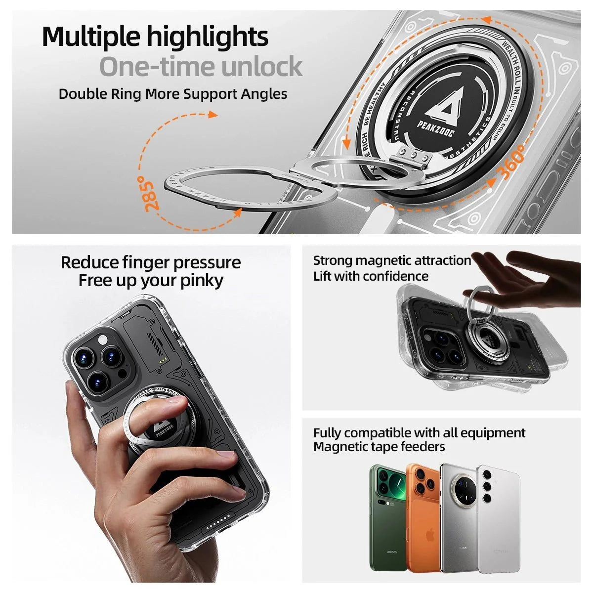 MagSafe Grip Stand with 360° Rotation | Peakzooc ZO-01 Dual-Fold Ring
