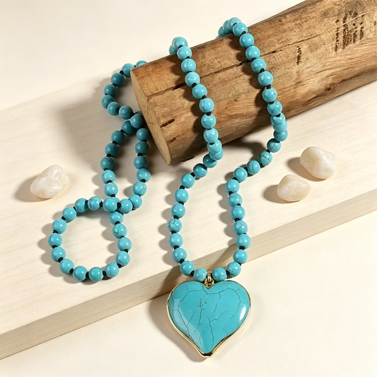 Turquoise Heart Beaded Necklace for Women