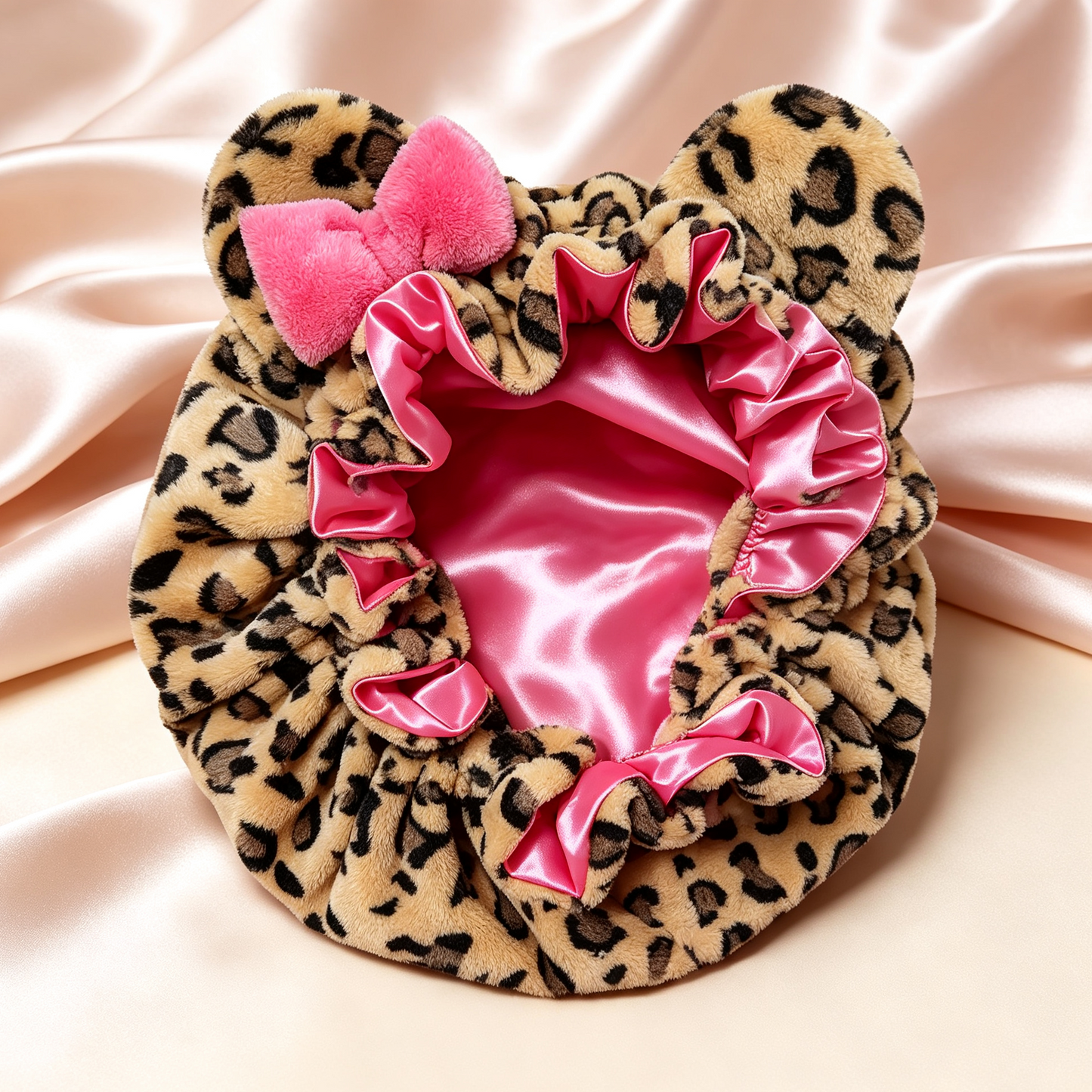 Leopard Satin Sleeping Bonnet | Plush Hair Protection Cap for Curly Hair & Night Care