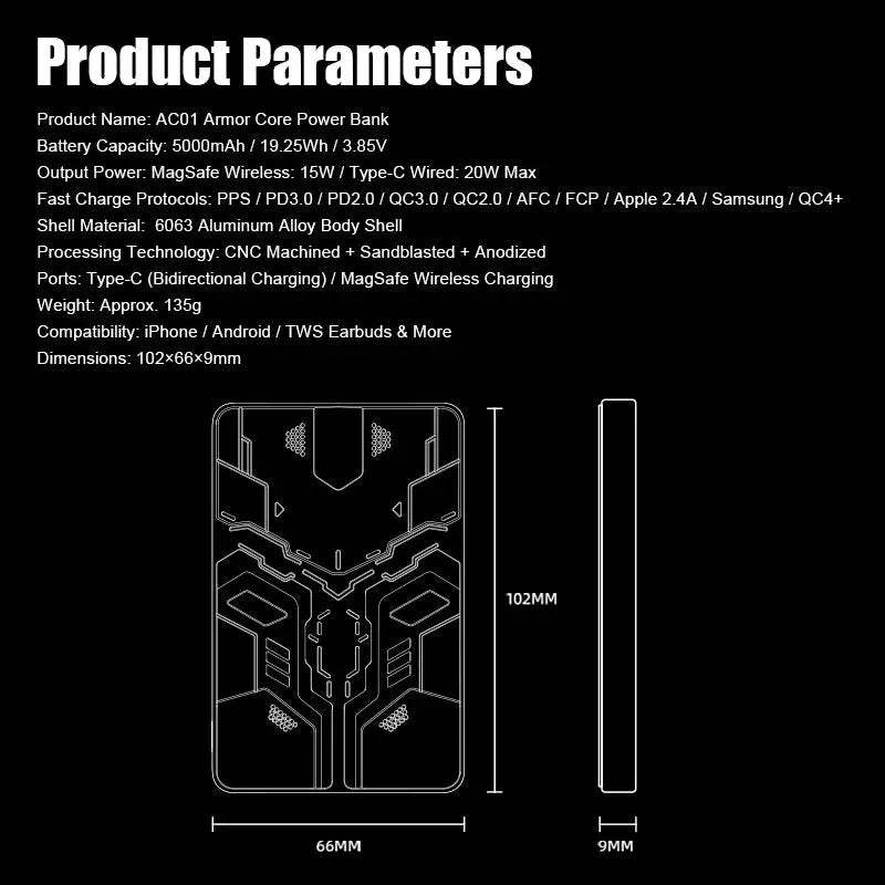 AC01 Armor Core Power Bank Ultra-Slim MagSafe Charger