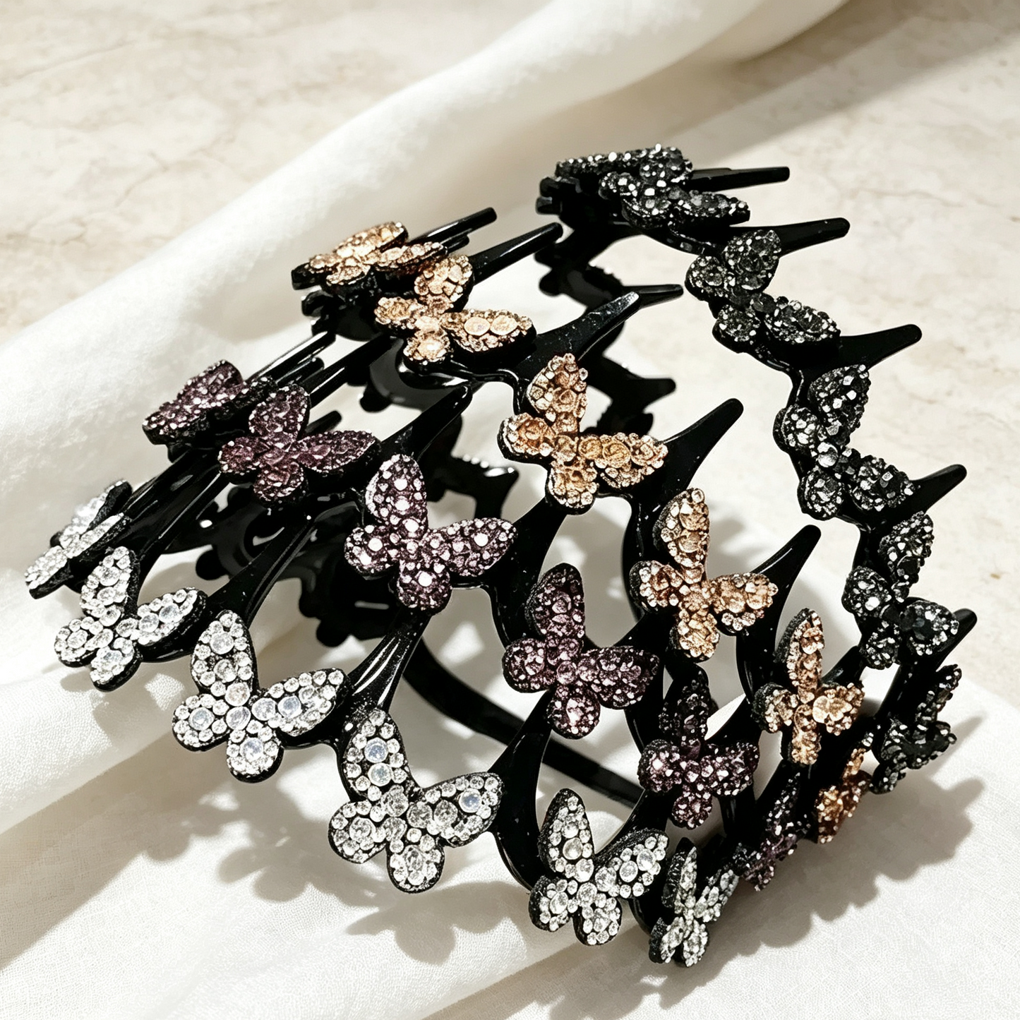 4-Pack Crystal Butterfly Headbands for Women | Sparkling Wavy Bling Hair Accessories for Weddings & Daily Style