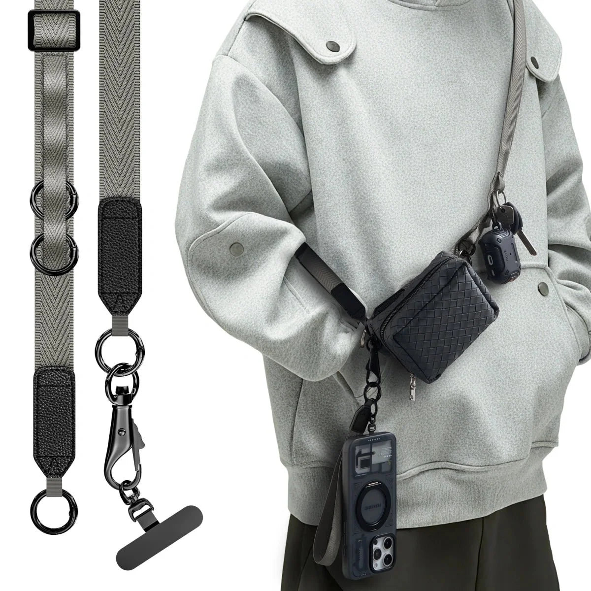 Phone Lanyard Kit with Wallet Pouch Adjustable Strap for All Phones