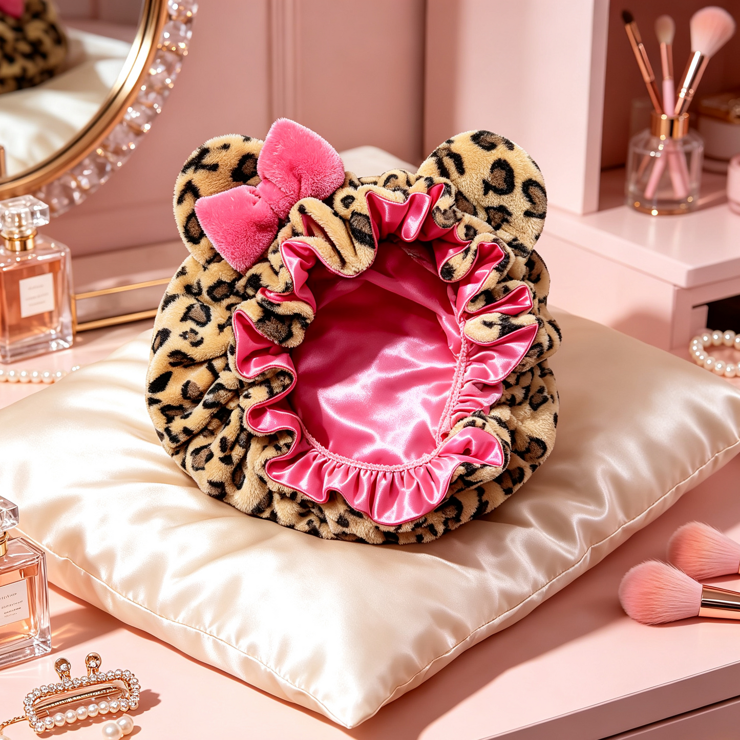 Leopard Satin Sleeping Bonnet | Plush Hair Protection Cap for Curly Hair & Night Care