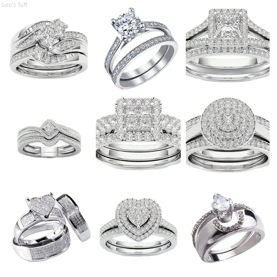 Princess Cut Moissanite Ring Set – Double Band Engagement Ring for Women