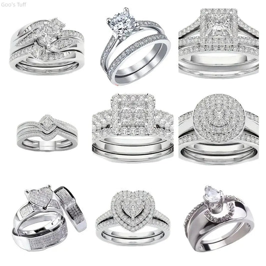 Princess Cut Moissanite Ring Set – Double Band Engagement Ring for Women