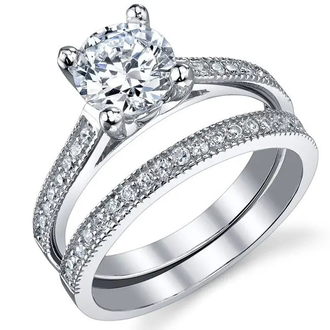 Princess Cut Moissanite Ring Set – Double Band Engagement Ring for Women