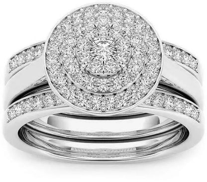 Princess Cut Moissanite Ring Set – Double Band Engagement Ring for Women