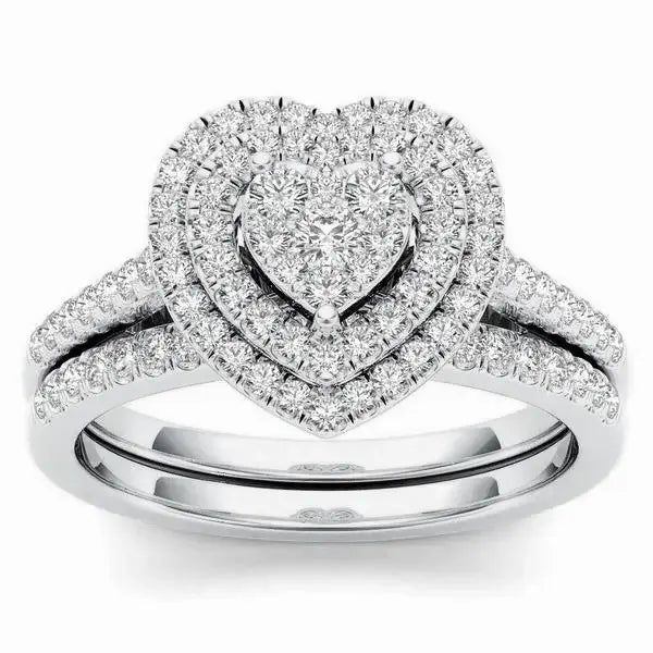 Princess Cut Moissanite Ring Set – Double Band Engagement Ring for Women