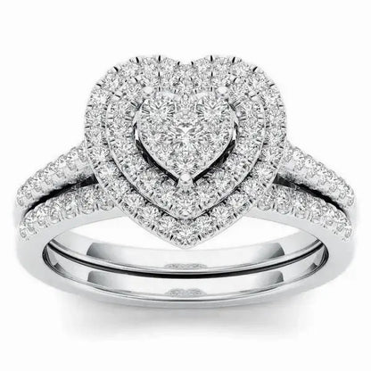 Princess Cut Moissanite Ring Set – Double Band Engagement Ring for Women