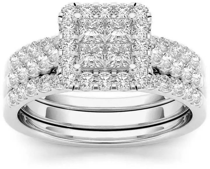Princess Cut Moissanite Ring Set – Double Band Engagement Ring for Women