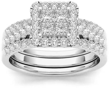 Princess Cut Moissanite Ring Set – Double Band Engagement Ring for Women
