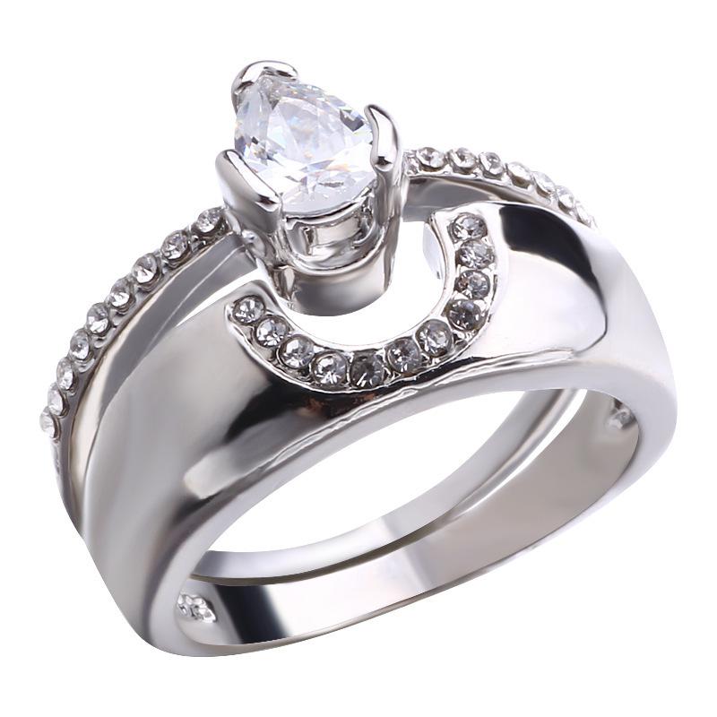 Princess Cut Moissanite Ring Set – Double Band Engagement Ring for Women