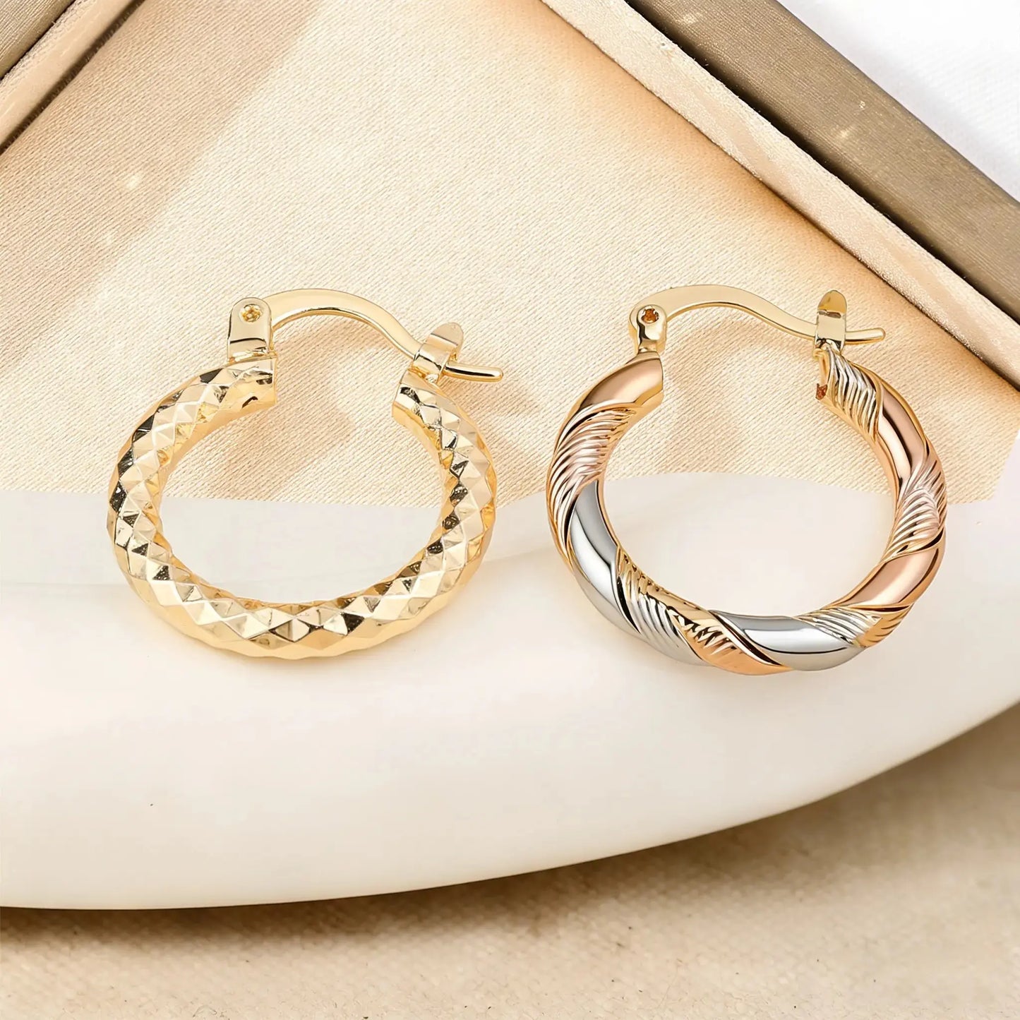 2 Pairs 14K Gold Plated Twisted Hoop Earrings for Women & Men | Lightweight Round Hoop Earrings
