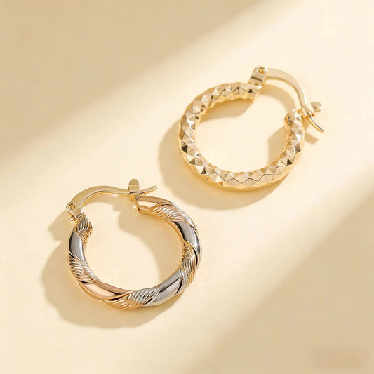 2 Pairs 14K Gold Plated Twisted Hoop Earrings for Women & Men | Lightweight Round Hoop Earrings