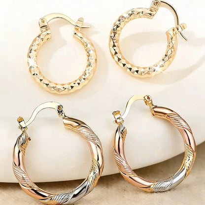 2 Pairs 14K Gold Plated Twisted Hoop Earrings for Women & Men | Lightweight Round Hoop Earrings