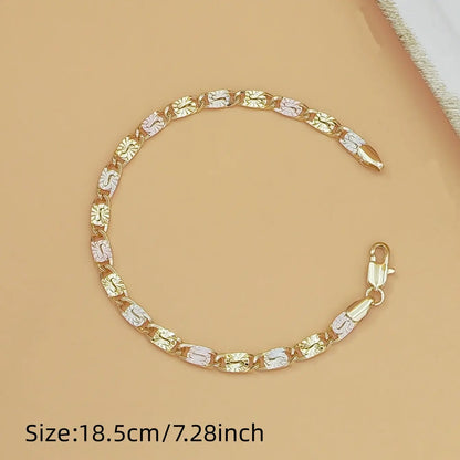 14K Gold Tri-Color Mariner Link Bracelet | Floral Engraved Bracelet for Women