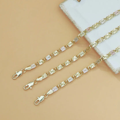 14K Gold Tri-Color Mariner Link Bracelet | Floral Engraved Bracelet for Women