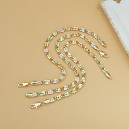 14K Gold Tri-Color Mariner Link Bracelet | Floral Engraved Bracelet for Women