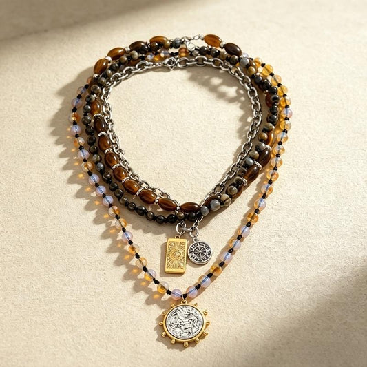 Tiger Eye Beaded Choker Necklace for Women
