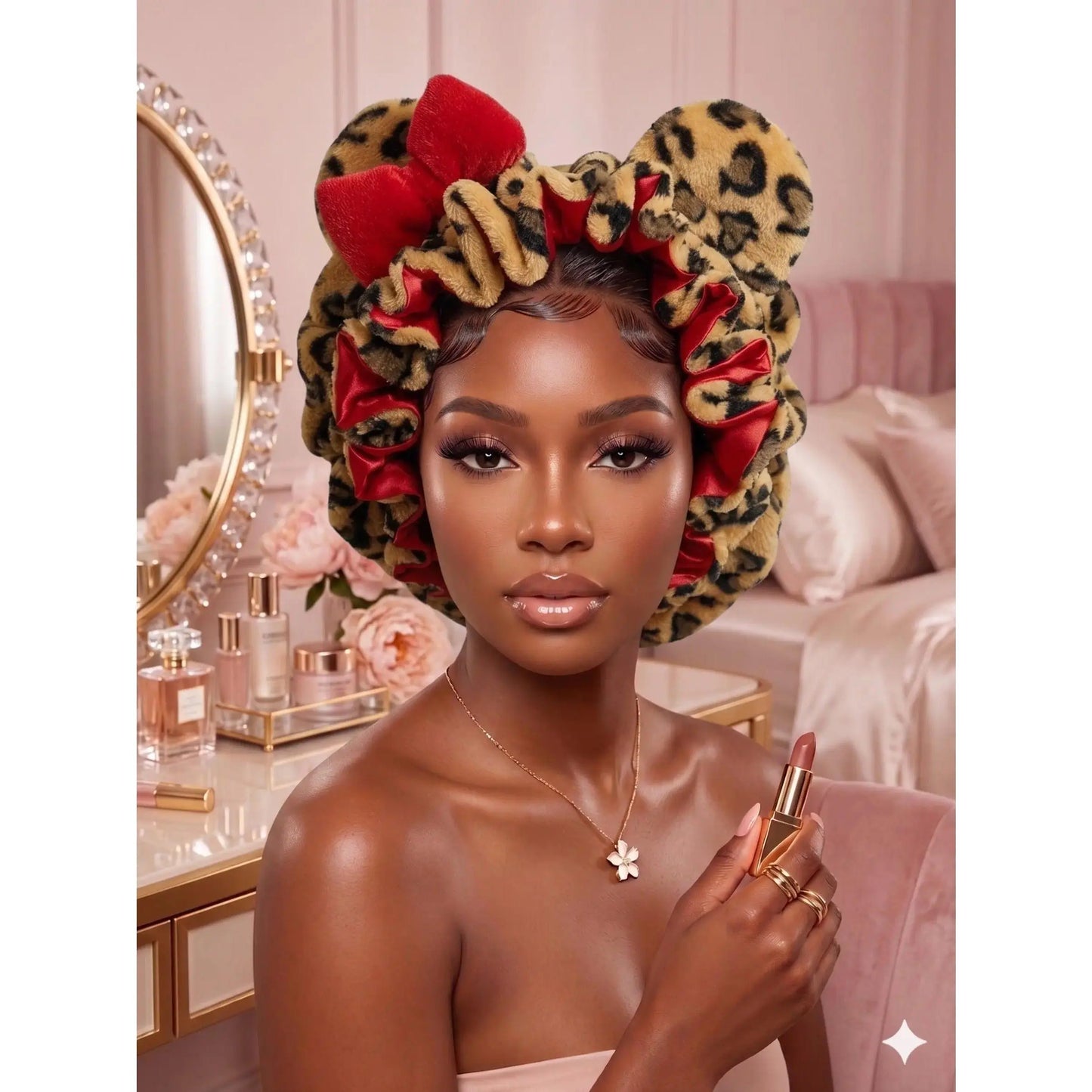 Leopard Satin Sleeping Bonnet | Plush Hair Protection Cap for Curly Hair & Night Care