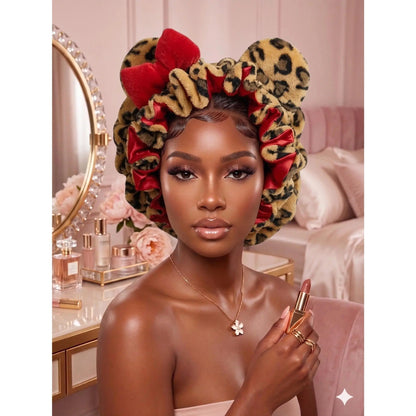 Leopard Satin Sleeping Bonnet | Plush Hair Protection Cap for Curly Hair & Night Care