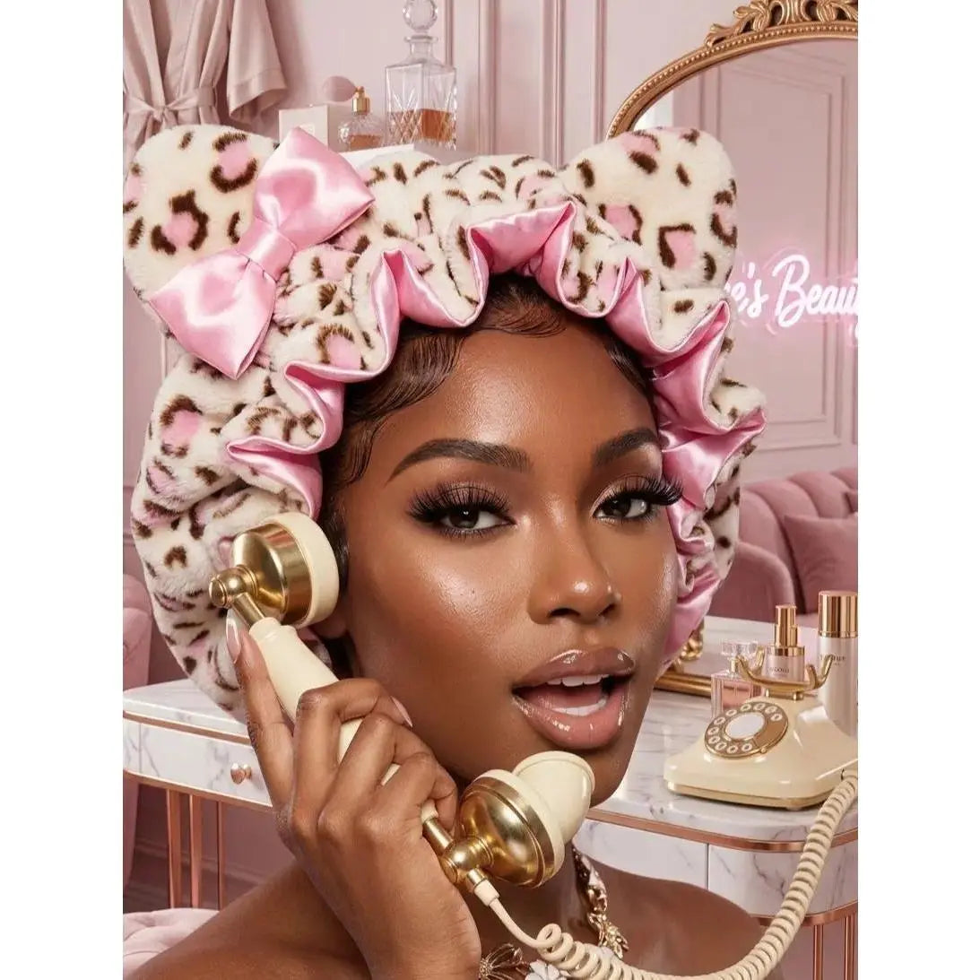 Leopard Satin Sleeping Bonnet | Plush Hair Protection Cap for Curly Hair & Night Care