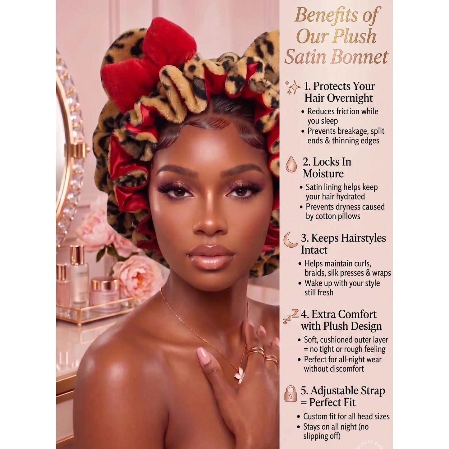 Leopard Satin Sleeping Bonnet | Plush Hair Protection Cap for Curly Hair & Night Care