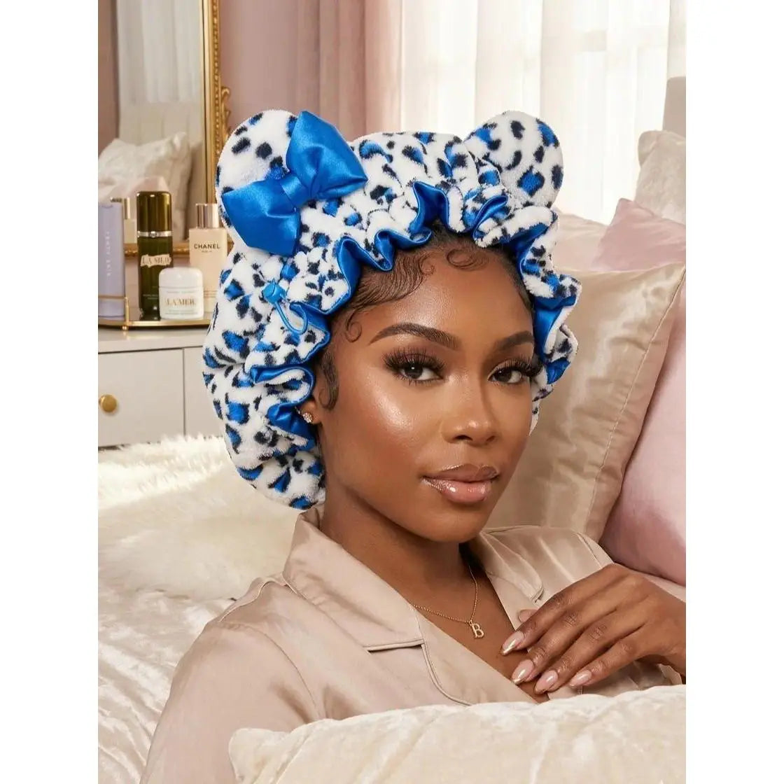 Leopard Satin Sleeping Bonnet | Plush Hair Protection Cap for Curly Hair & Night Care
