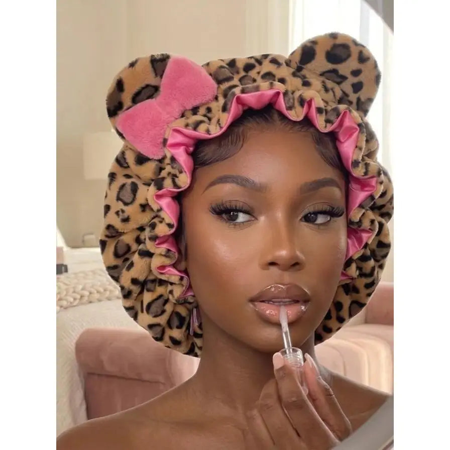 Leopard Satin Sleeping Bonnet | Plush Hair Protection Cap for Curly Hair & Night Care