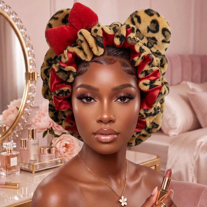 Leopard Satin Sleeping Bonnet | Plush Hair Protection Cap for Curly Hair & Night Care