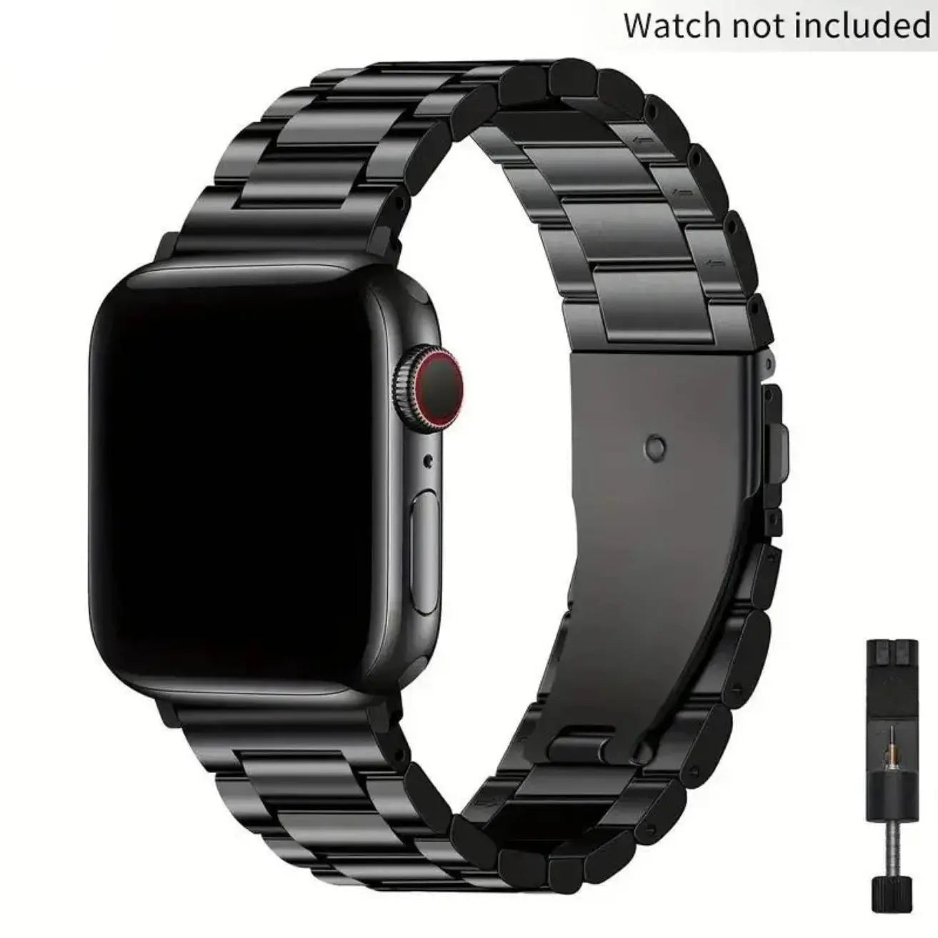 Stainless Steel Apple Watch Band – Three-Bead Link Metal Strap with Folding Clasp