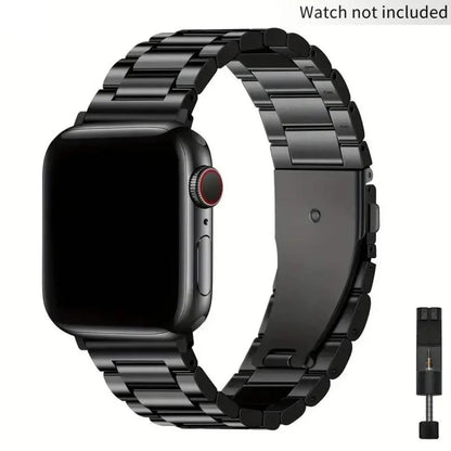 Stainless Steel Apple Watch Band – Three-Bead Link Metal Strap with Folding Clasp